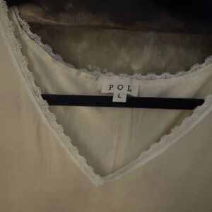 POL Cream V-Neck Top with Lace Detail